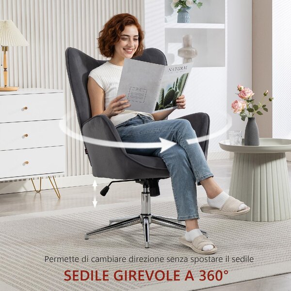 DecHome Poltrona Moderna in Velluto Dimensioni 66x73x111.5 cm colore Grigio Scuro