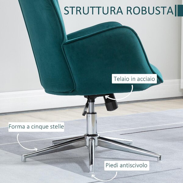 DecHome Poltrona Moderna in Velluto Dimensioni 66x73x111.5 cm colore Petrolio