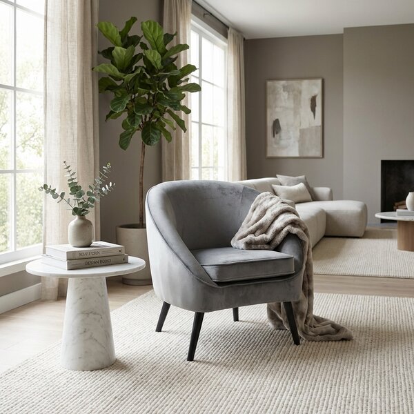 Galileo Poltrona Moderna in Velluto Dimensioni 74x66x77 colore Grigio Chiaro