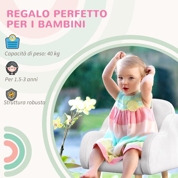 DecHome Poltrona per Bambini in Stile Scandinavo con Braccioli a Nuvola in Tessuto 46x51x55 cm colore Bianco
