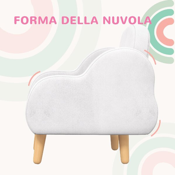 DecHome Poltrona per Bambini in Stile Scandinavo con Braccioli a Nuvola in Tessuto 46x51x55 cm colore Bianco