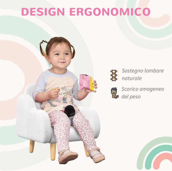 DecHome Poltrona per Bambini in Stile Scandinavo con Braccioli a Nuvola in Tessuto 46x51x55 cm colore Bianco
