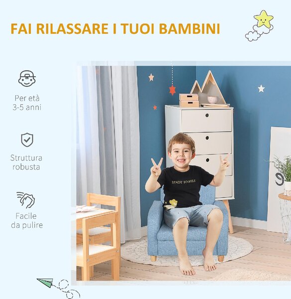 DecHome Poltrona per Bambini in Tessuto per Cameretta con Imbottitura Max. 65 kg 49x45x44 cm colore Blu