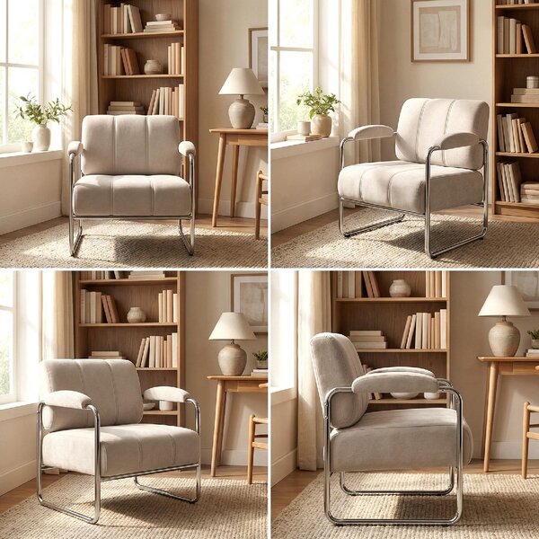 DecHome Poltrona Stile Contemporaneo in Ciniglia Morbida Dimensioni 76x75x76 cm colore Beige