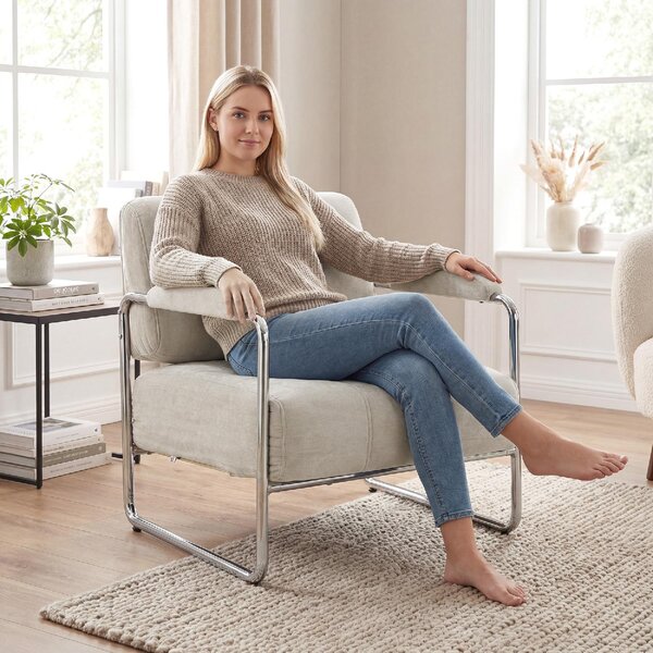 DecHome Poltrona Stile Contemporaneo in Ciniglia Morbida Dimensioni 76x75x76 cm colore Beige