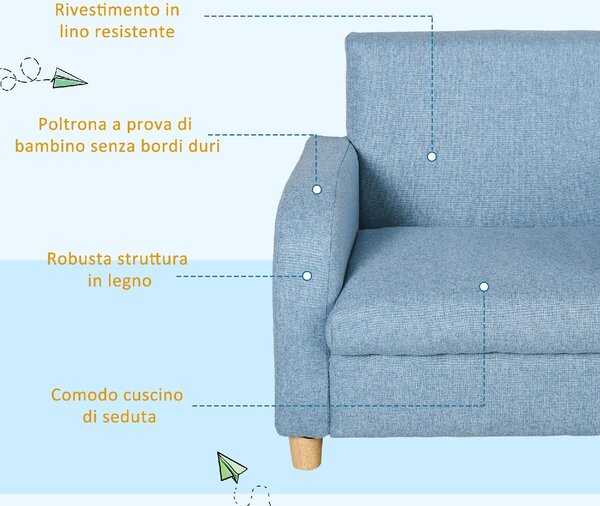 DecHome Poltrona per Bambini in Tessuto per Cameretta con Imbottitura Max. 65 kg 49x45x44 cm colore Blu