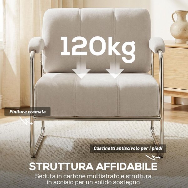 DecHome Poltrona Stile Contemporaneo in Ciniglia Morbida Dimensioni 76x75x76 cm colore Beige