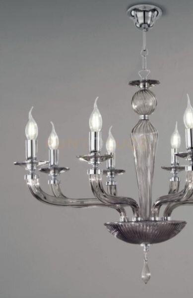 Lampadario villa vetro e metallo 12 luci fume' e cromo attacco e14 