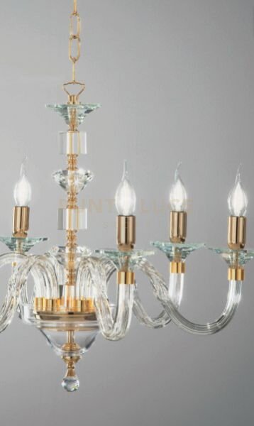 Lampadario gala 8 luci attacco e14 oro e trasparente d.82cm