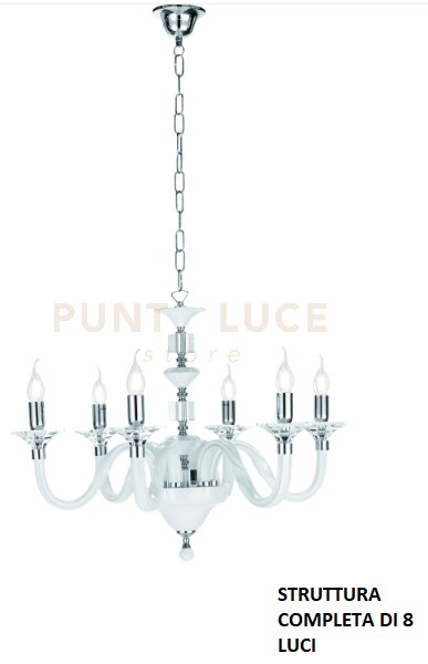 Lampadario gala 8 luci attacco e14 bianco e cromo d.82cm