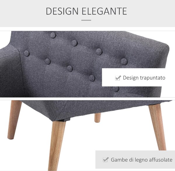 DecHome Poltrona Stile Scandinavo in Tessuto Dimensioni 68x58,5x76 colore Grigio Chiaro