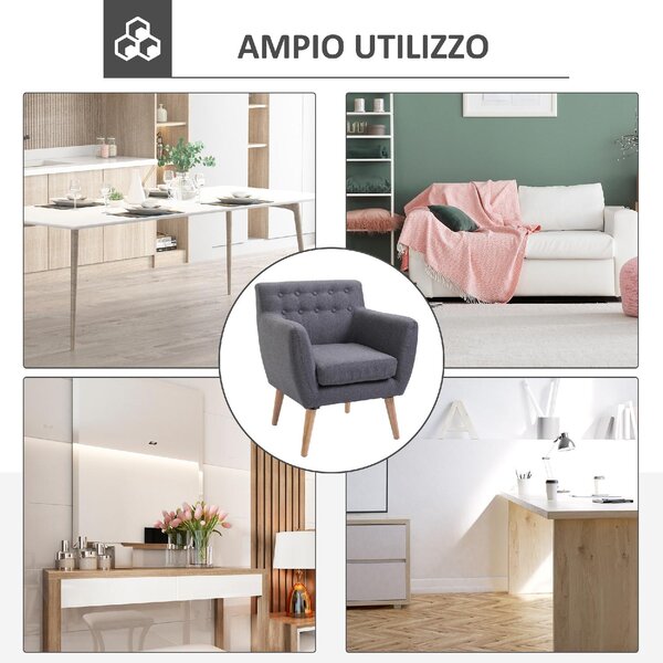 DecHome Poltrona Stile Scandinavo in Tessuto Dimensioni 68x58,5x76 colore Grigio Chiaro