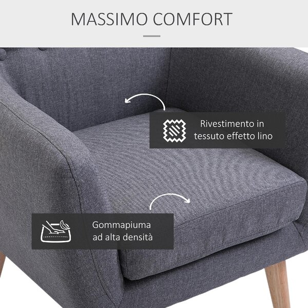 DecHome Poltrona Stile Scandinavo in Tessuto Dimensioni 68x58,5x76 colore Grigio Chiaro