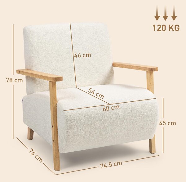 DecHome Poltrona Stile Scandinavo in Tessuto effetto Teddy Dimensioni 74,5x76x78 colore Crema