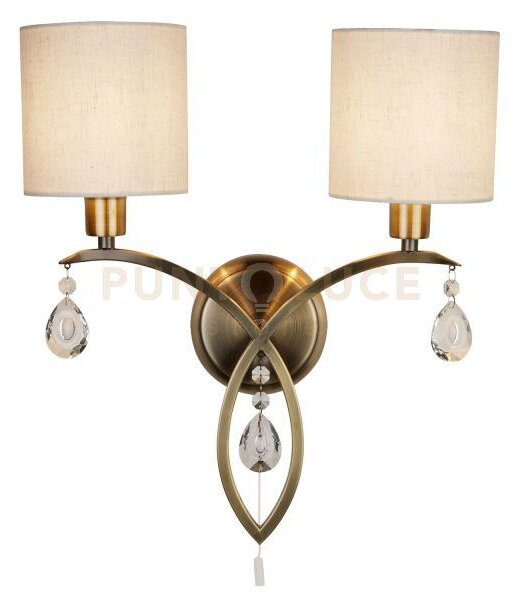 Alberto 2lt applique - ottone antico, cristallo e paralume in lino