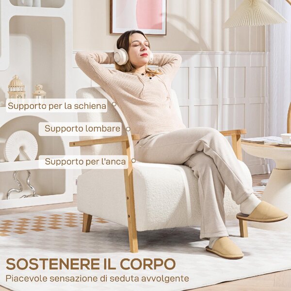 DecHome Poltrona Stile Scandinavo in Tessuto effetto Teddy Dimensioni 74,5x76x78 colore Crema