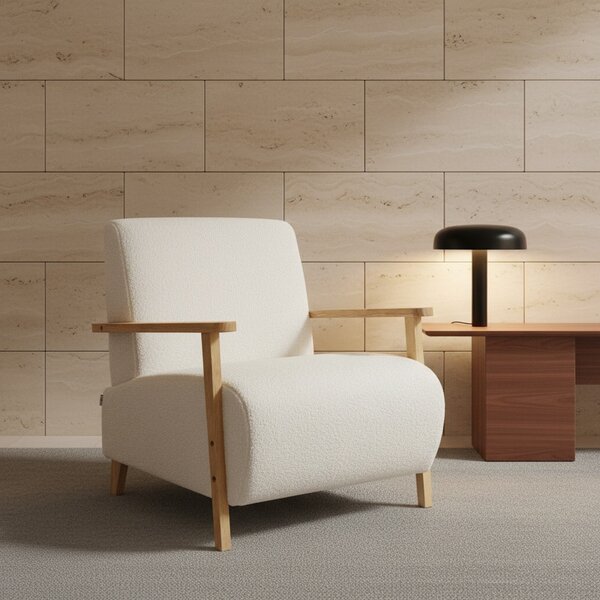 DecHome Poltrona Stile Scandinavo in Tessuto effetto Teddy Dimensioni 74,5x76x78 colore Crema