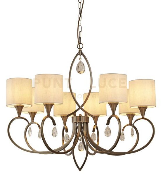 Alberto 8lt pendant - ottone anticato, cristallo e paralume in lino