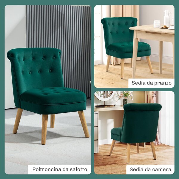 DecHome Poltrona Stile Scandinavo in Velluto Dimensioni 60x66x79 colore Verde