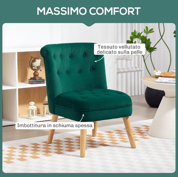 DecHome Poltrona Stile Scandinavo in Velluto Dimensioni 60x66x79 colore Verde