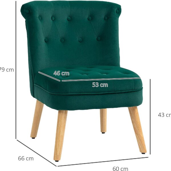DecHome Poltrona Stile Scandinavo in Velluto Dimensioni 60x66x79 colore Verde