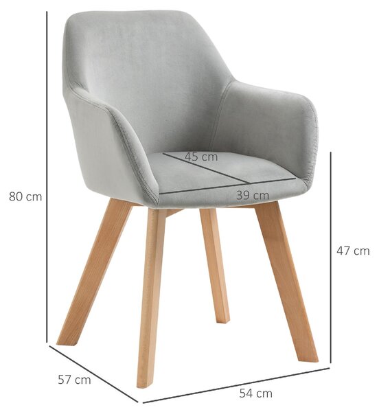 DecHome Poltrona Stile Scandinavo in Velluto Dimensioni 54x57x80 Set 2 Poltrone colore Grigio