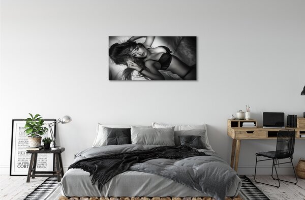 Quadro su tela Donna in bianco e nero 100x50 cm