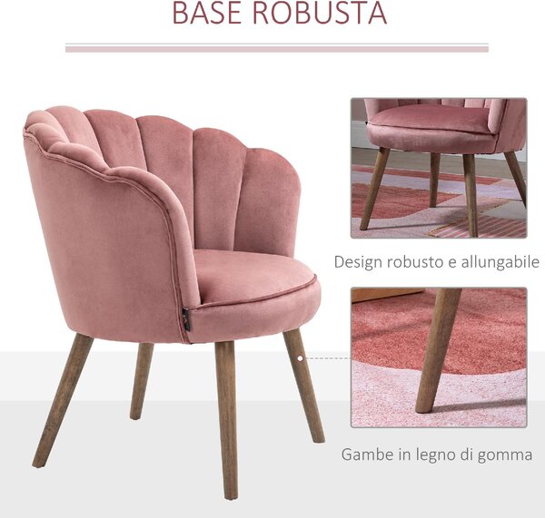 DecHome Poltrona Stile Scandinavo in Velluto Dimensioni 66x72x79 colore Rosa