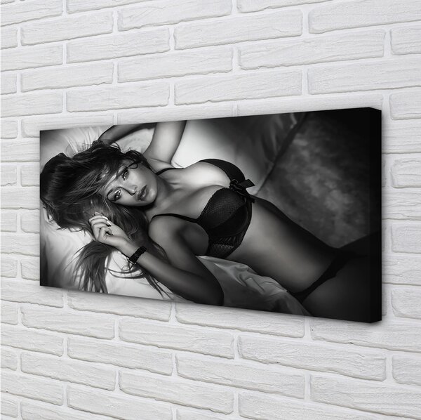 Quadro su tela Donna in bianco e nero 100x50 cm