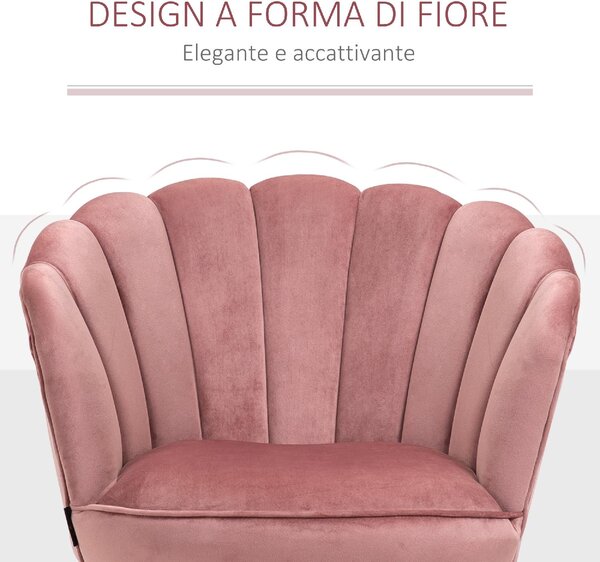 DecHome Poltrona Stile Scandinavo in Velluto Dimensioni 66x72x79 colore Rosa