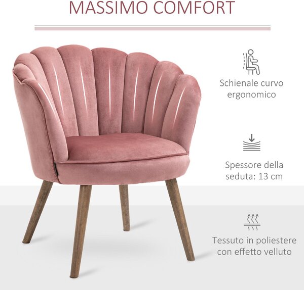 DecHome Poltrona Stile Scandinavo in Velluto Dimensioni 66x72x79 colore Rosa