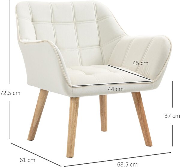 DecHome Poltrona Stile Scandinavo in Velluto Dimensioni 68,5x61x72,5 colore Crema