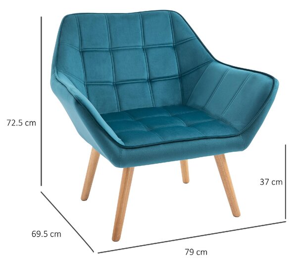 DecHome Poltrona Stile Scandinavo in Velluto Dimensioni 79x69,5x72,5 colore Petrolio