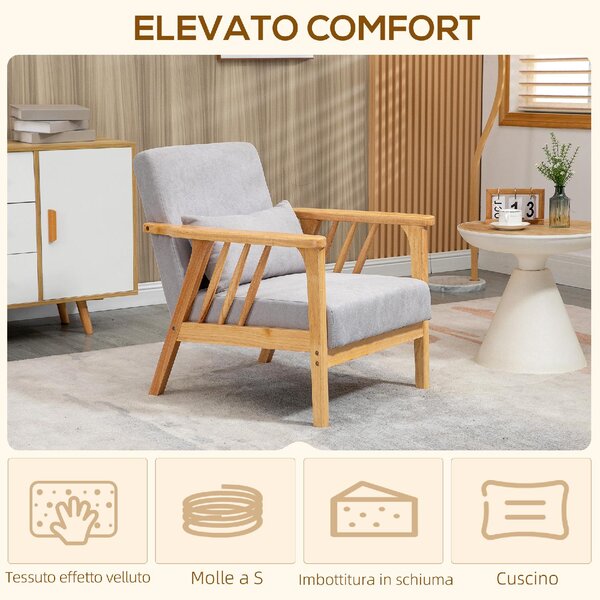 DecHome Poltrona Stile Scandinavo in Velluto Dimensioni 68x75x78 colore Grigio