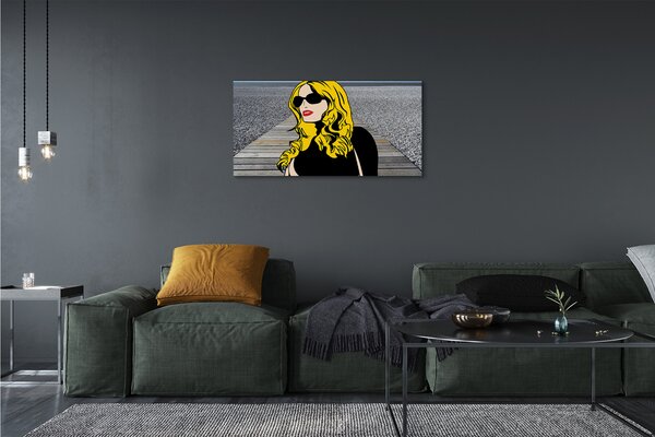 Quadro su tela Donna Black Glasses Labbra rosse 100x50 cm