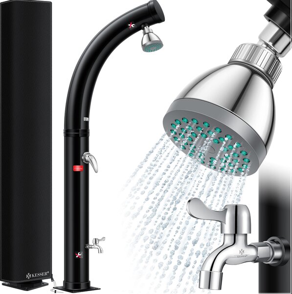 KESSER® Doccia da giardino solare Doccia solare ad arco con cappuccio protettivo | Acqua calda max. 60 °C Doccia da piscina Campeggio | Soffione a pioggia e rubinetto | Attacco per tubo da giardino