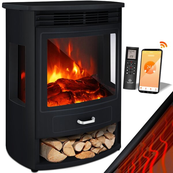 KESSER® Prio: caminetto elettrico con riscaldamento, ventilatore, telecomando, app WiFi, 950/1900 W, effetto fiamma LED, caminetto elettrico con termostato, finestra panoramica, funzione di riscaldamento, timer