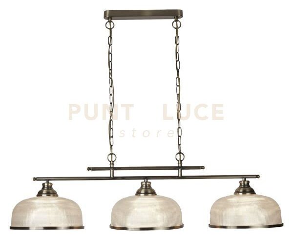 Bistro ii 3lt pendant-ottone antico e vetro stile holophane