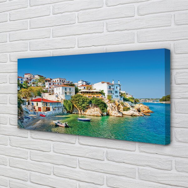 Quadro stampa su tela Edifici della costa della Grecia Sea 100x50 cm