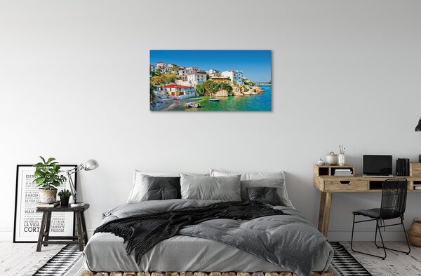 Quadro stampa su tela Edifici della costa della Grecia Sea 100x50 cm
