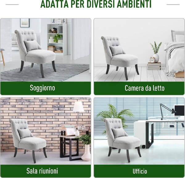 DecHome Poltrona Vintage in Tessuto effetto Lino Dimensioni 52,5x69x77 colore Grigio Chiaro