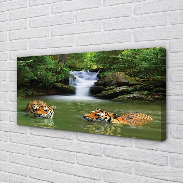 Quadro su tela Tigri a cascata 100x50 cm