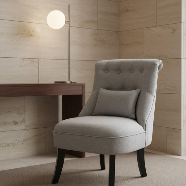 DecHome Poltrona Vintage in Tessuto effetto Lino Dimensioni 52,5x69x77 colore Grigio Chiaro