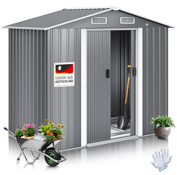 KESSER® XL Casetta in metallo 4,2 m³ con fondamenta | guanti da lavoro inclusi | 195x131x186 cm | 2 porte scorrevoli e fondamenta | Ripostiglio | Armadio da giardino | Tetto a due falde Ripostiglio da giardino