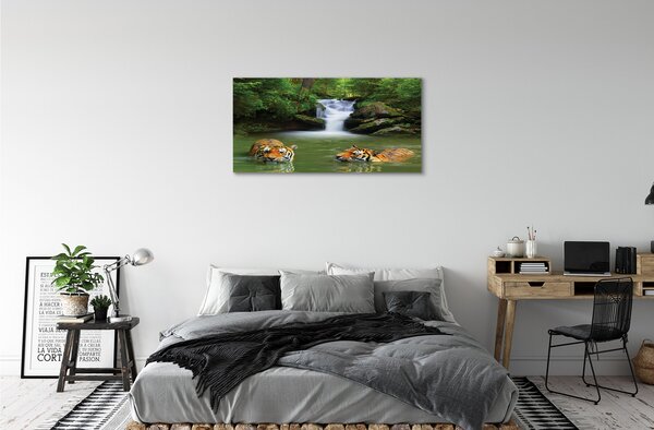 Quadro su tela Tigri a cascata 100x50 cm