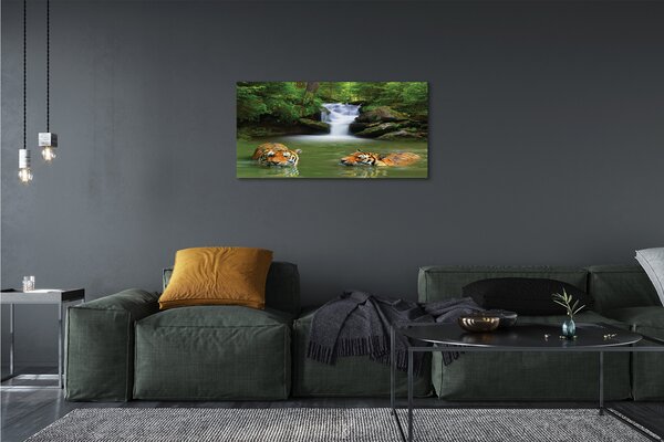 Quadro su tela Tigri a cascata 100x50 cm