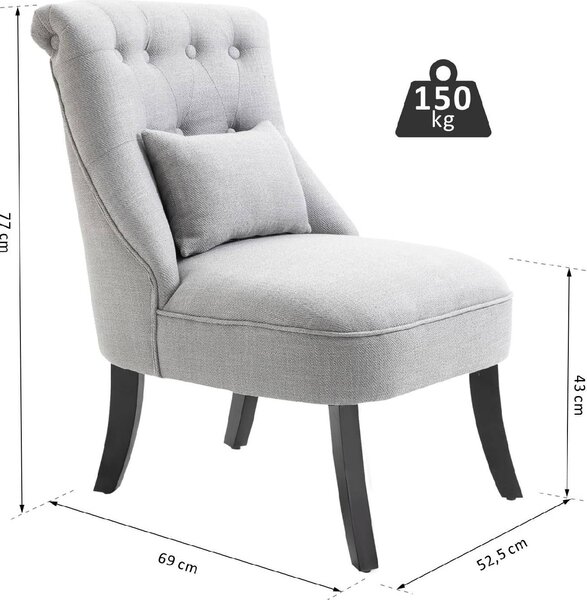 DecHome Poltrona Vintage in Tessuto effetto Lino Dimensioni 52,5x69x77 colore Grigio Chiaro