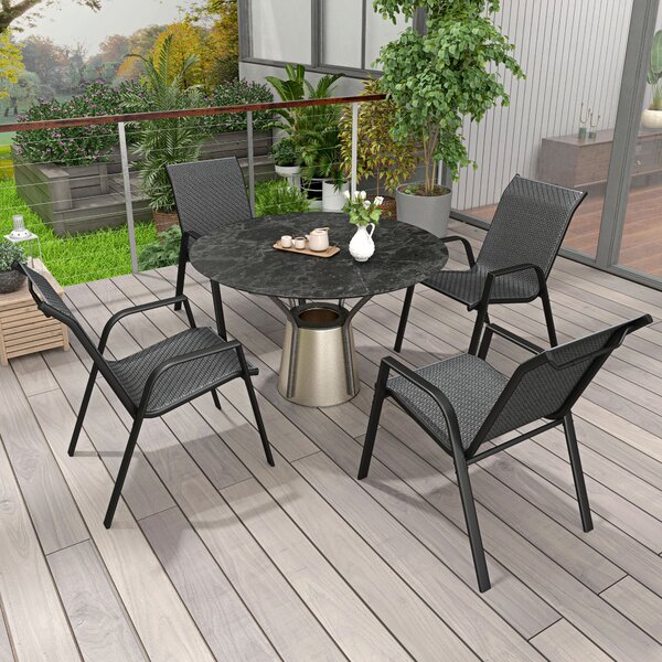 Outsunny Set 4 Sedie da Giardino Impilabili con Braccioli in Rattan PE e Acciaio, Grigio|Aosom