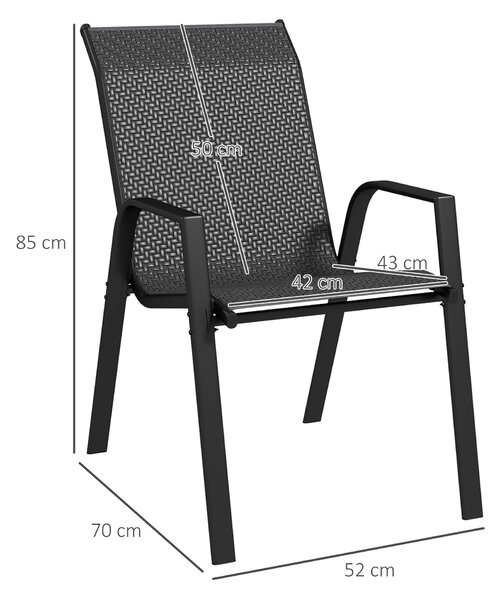 Outsunny Set 4 Sedie da Giardino Impilabili con Braccioli in Rattan PE e Acciaio, Grigio|Aosom
