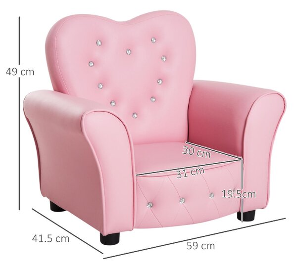 DecHome Poltroncina per Bambini Imbottita Poltrona per cameretta con Rivestimento in PVC e Struttura in Legno 59x41.5x49cm Rosa